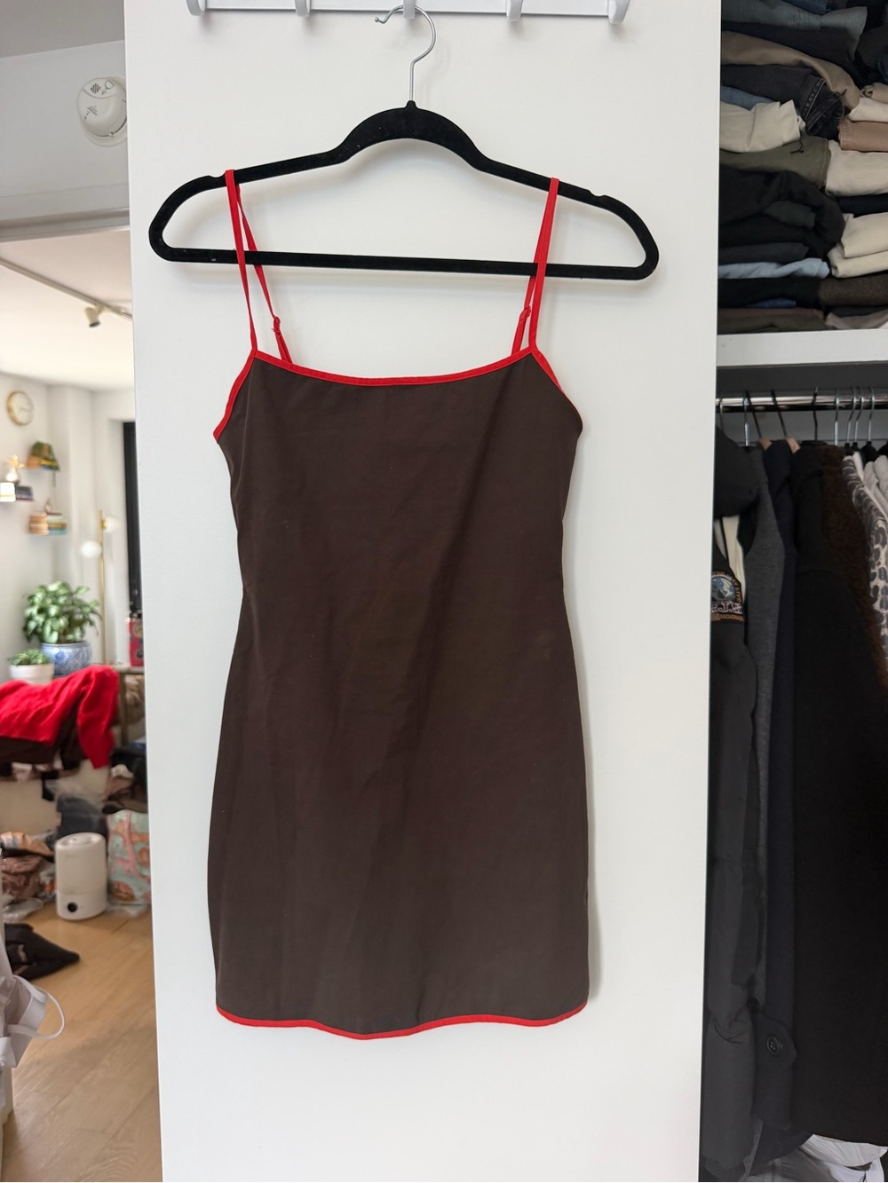 Zara Brown Slip Dress with Red Trim